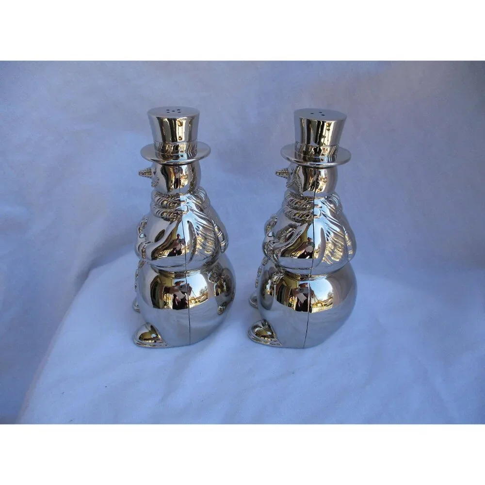 Christmas snowmen salt pepper shakers International‎ silver Holiday decor